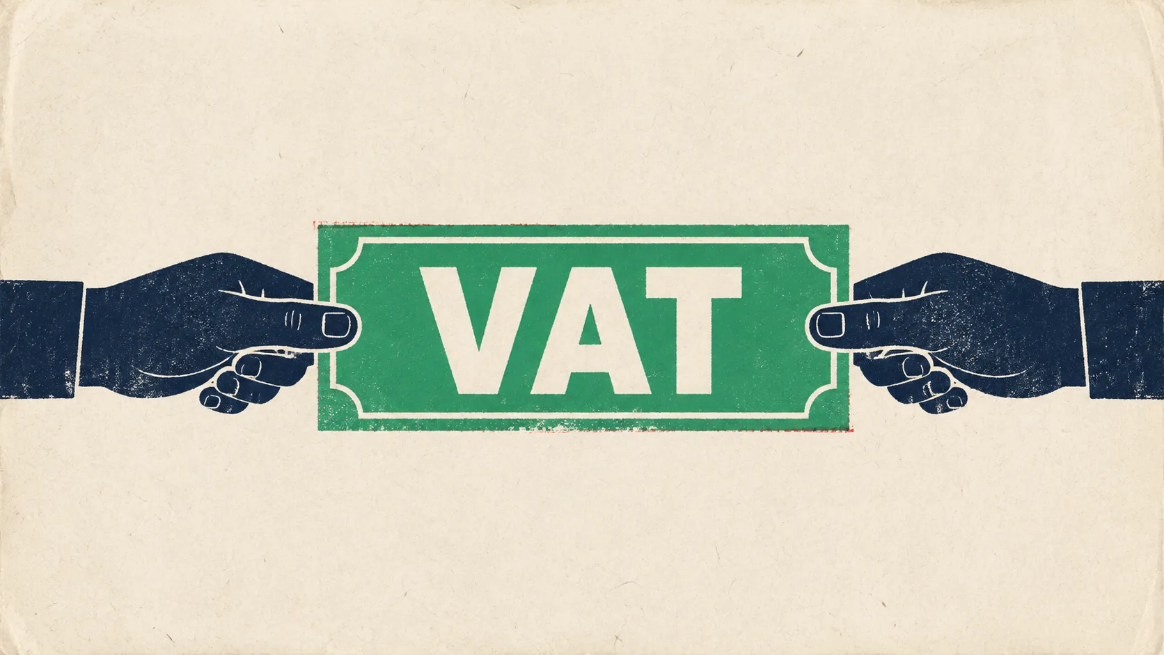 Dwie dłonie trzymające zielony banknot z napisem VAT